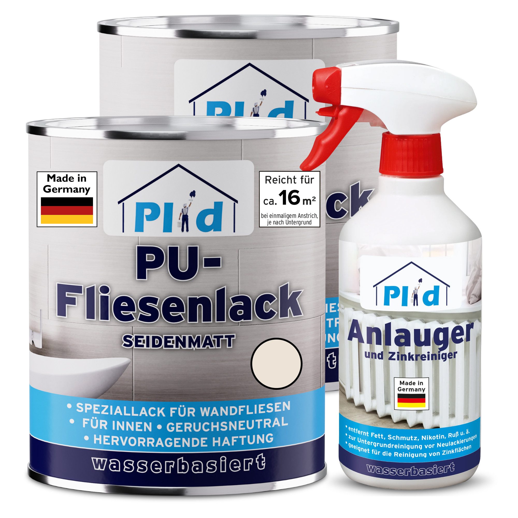 plid Fliesenlack Premium Fliesenlack Fliesen Lack Fliesenfarbe & 0,5l Anlauger, schnelltrocknend, spritzwasserbeständig, verarbeitungsfertig