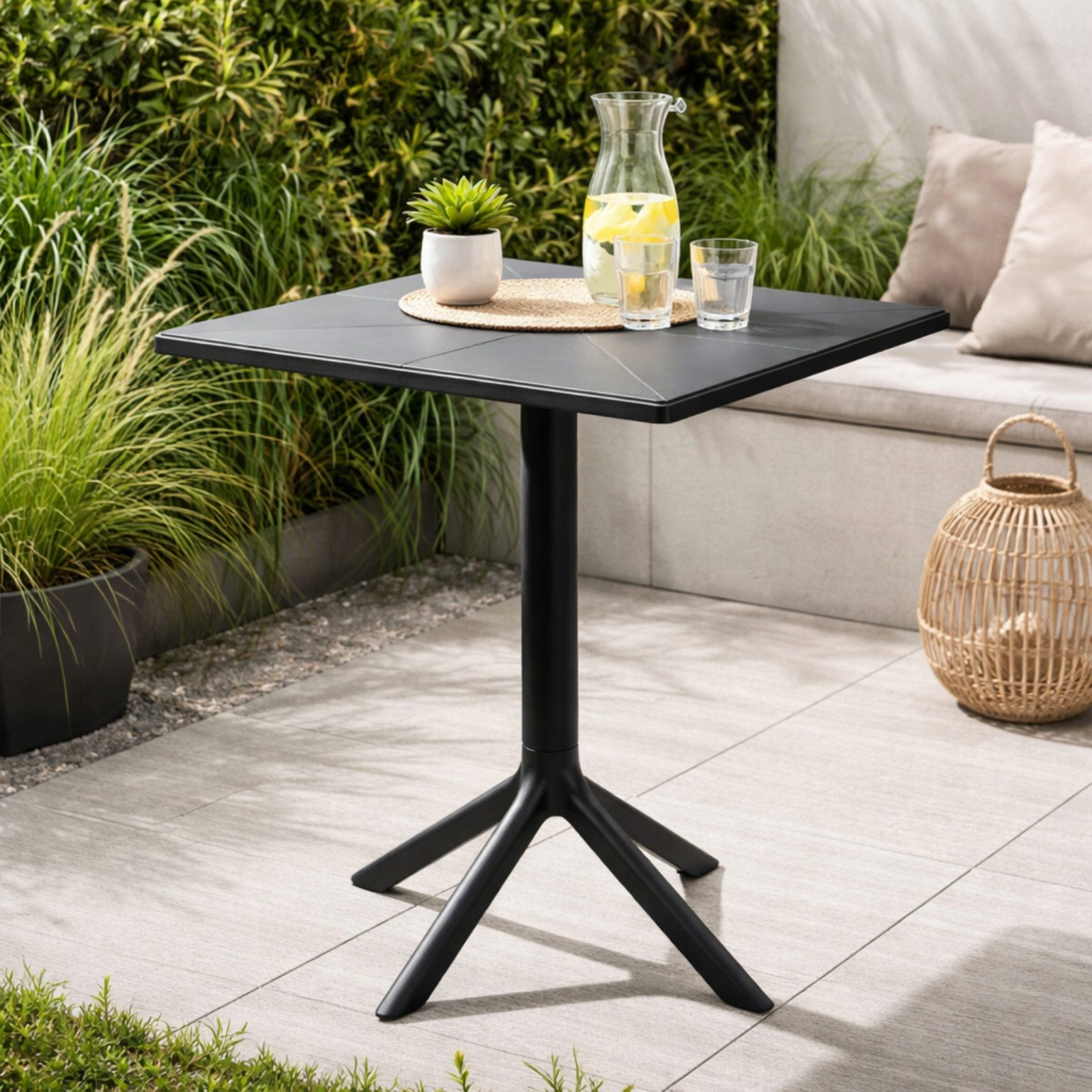 Koopman Gartentisch Bistrotisch Balkontisch Kunststoff Schwarz 76x60x60cm (Stück, 1-St., Packung), Mittelsäule, Wetterfest, Standsicher, Pflegeleicht
