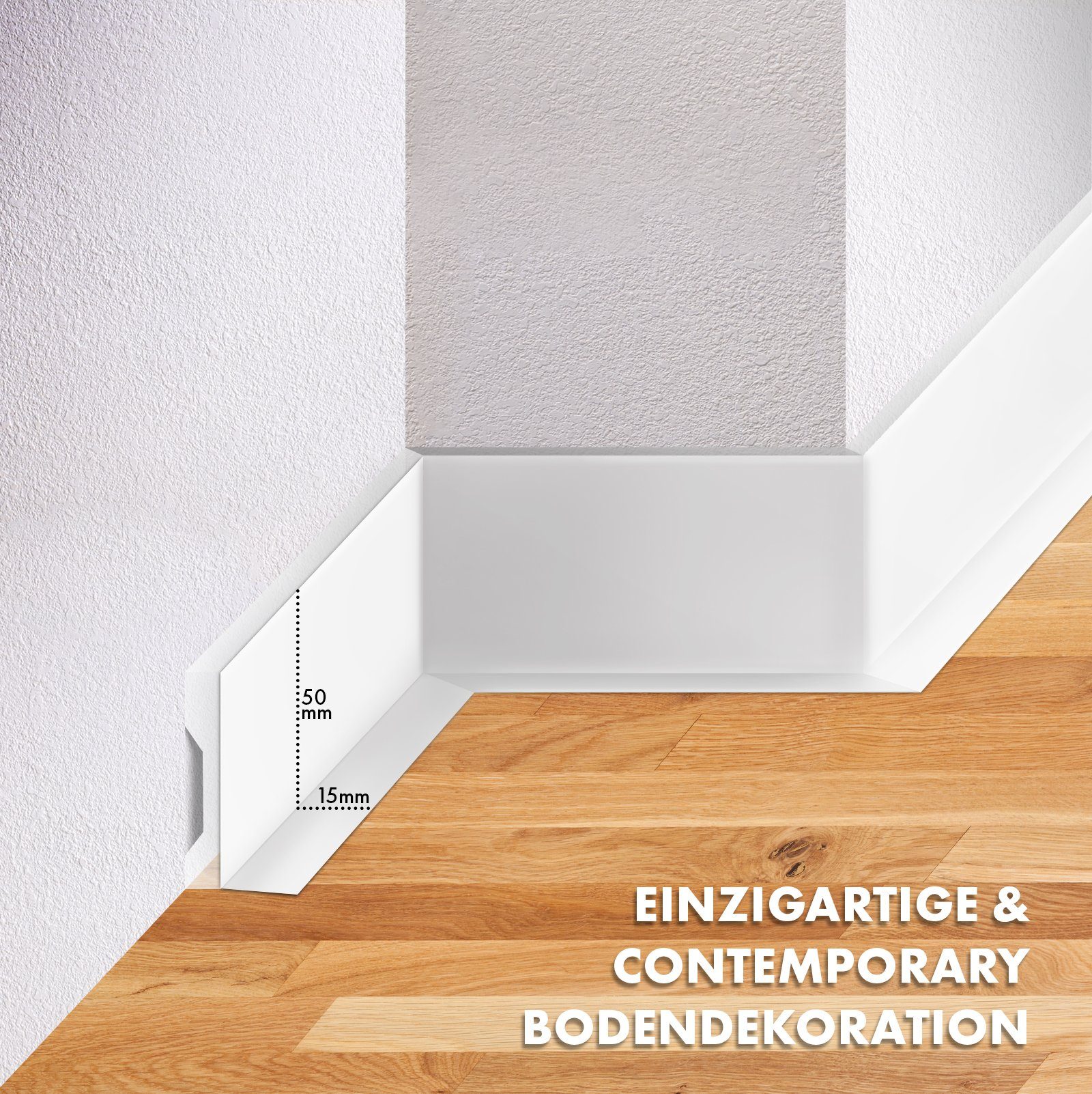 Karat Sockelleiste Hannover, 3 Farben, 2 Größen, Leisten, Selbstklebende Rückseite, L: 1000 cm, H: 1.5 cm