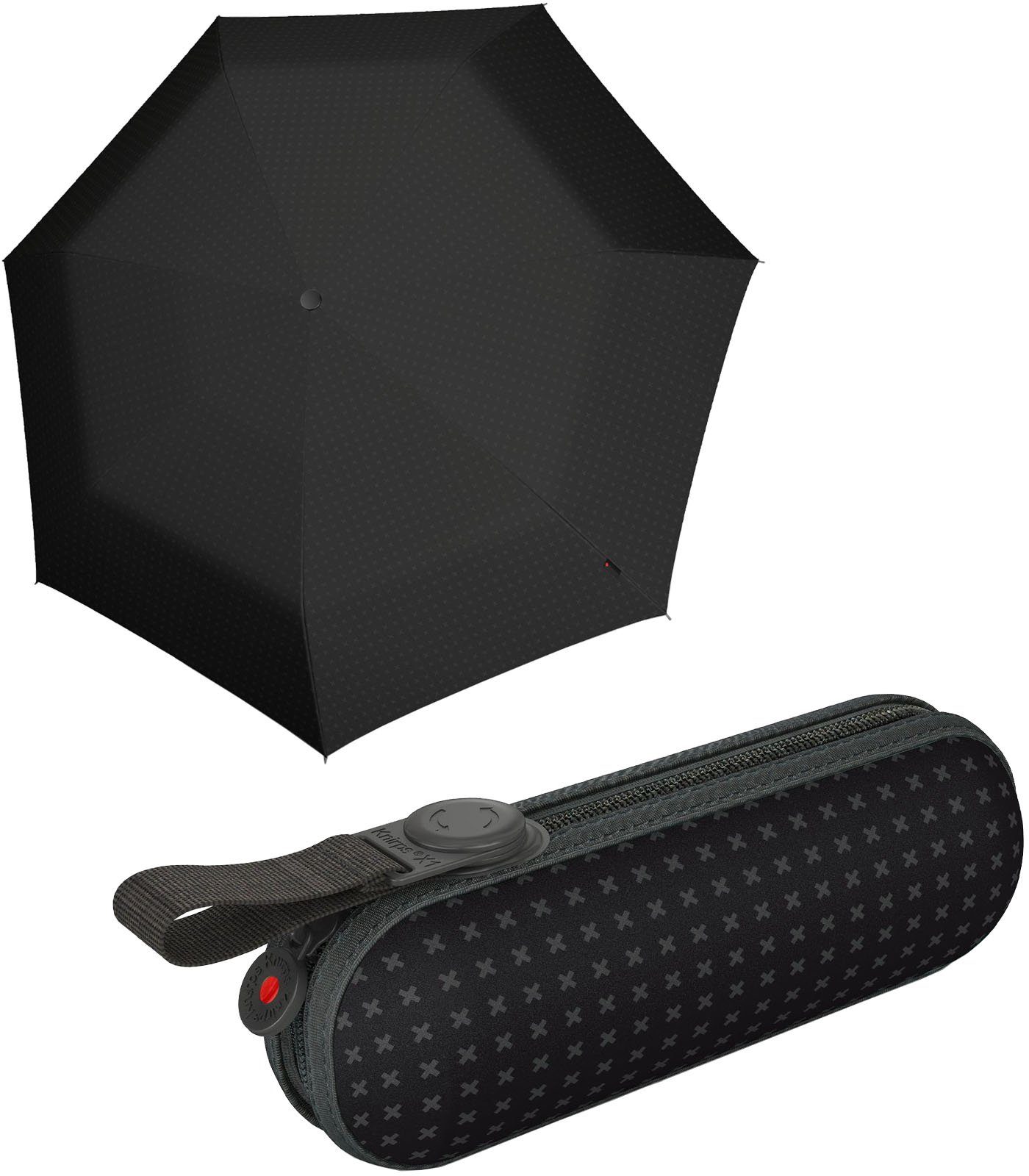 Knirps® Taschenregenschirm X1 mini Damen-Schirm durch kleiner die Befestigungsmöglichkeit Etui, winzig superthin praktische Mat Handtasche die im Schlaufe Regenschirm Cross mit für
