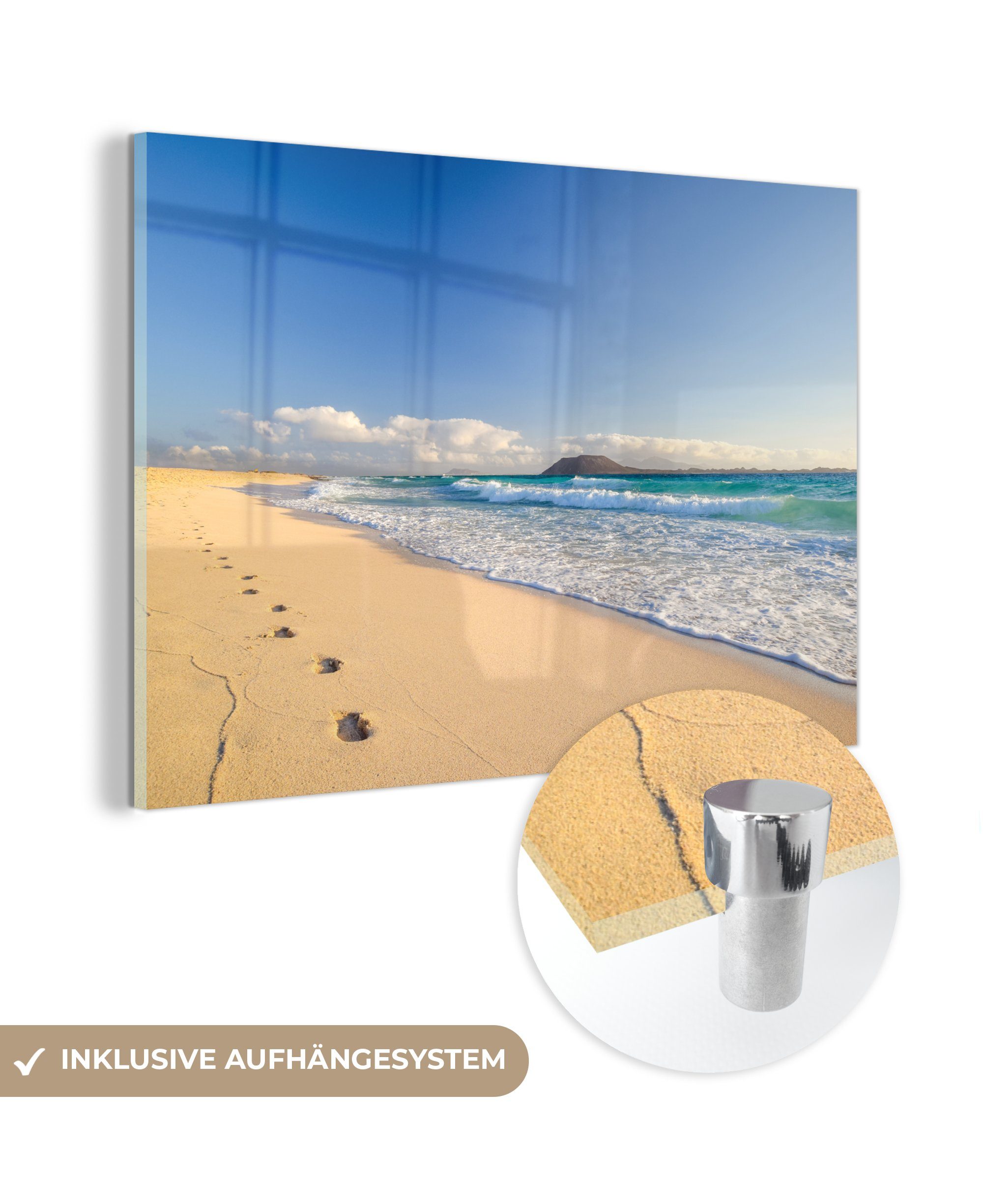 MuchoWow Acrylglasbild Strand - Meer - Berge, (1 St), Glasbilder - Bilder auf Glas Wandbild - Foto auf Glas - Wanddekoration