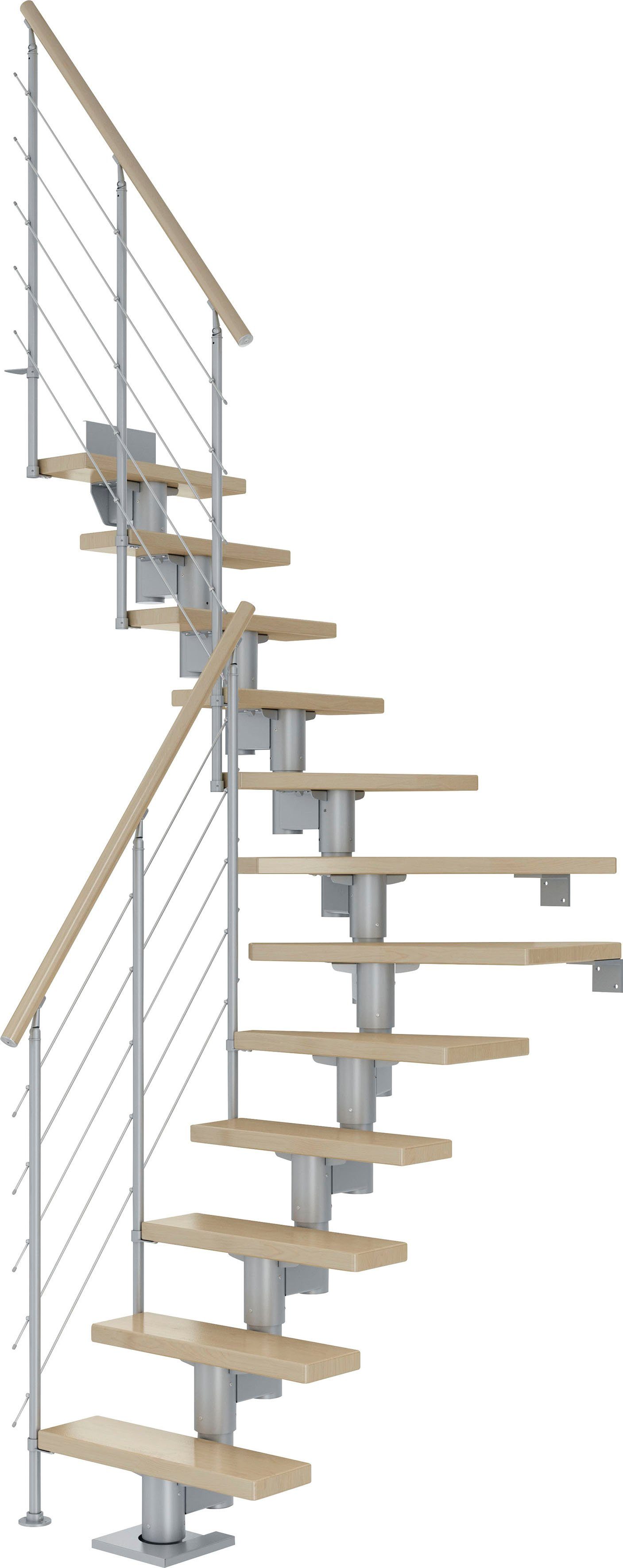 Dublin, für Mittelholmtreppe Stufen 315 cm, Geschosshöhen Ahorn/Metall offen, Dolle bis