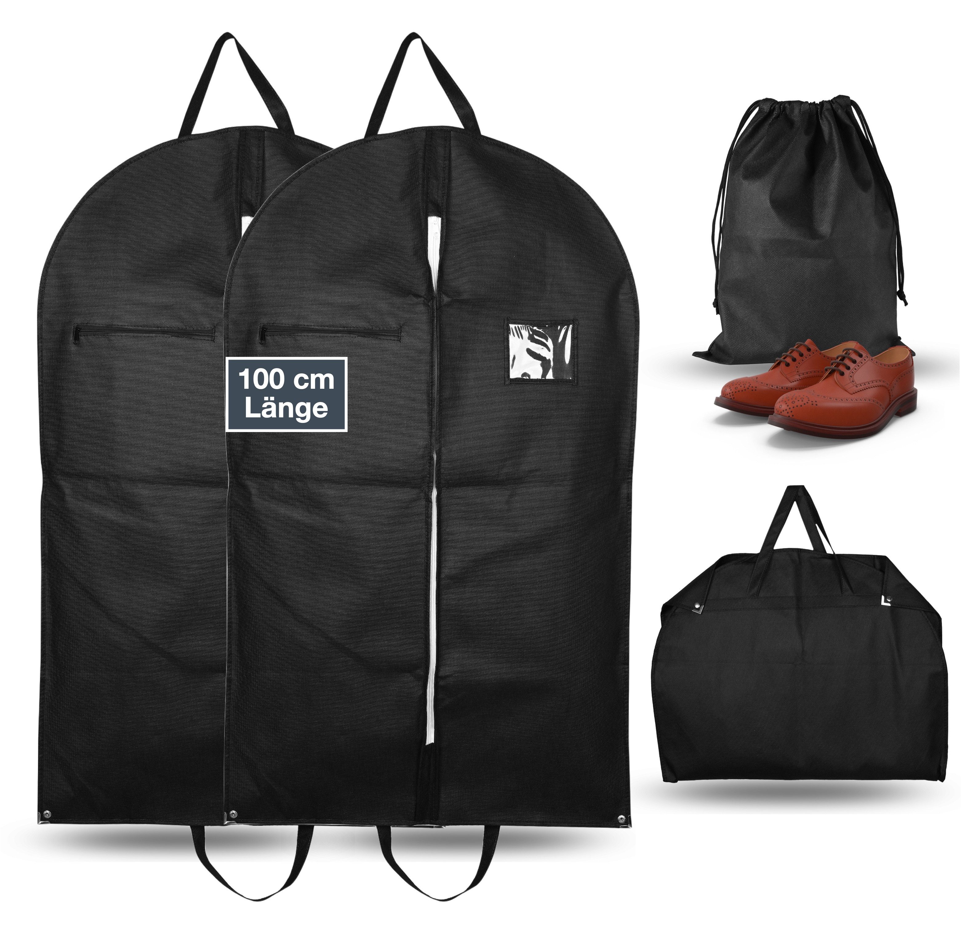 Travelfreund® Kleiderschutzhülle Set - 2x Kleidersack für Hemd, 1x Schuhsack - Kleiderbügel geeignet (3er Set, 1 St., 2x Kleidersack und 1x Schuhsack) abwaschbar