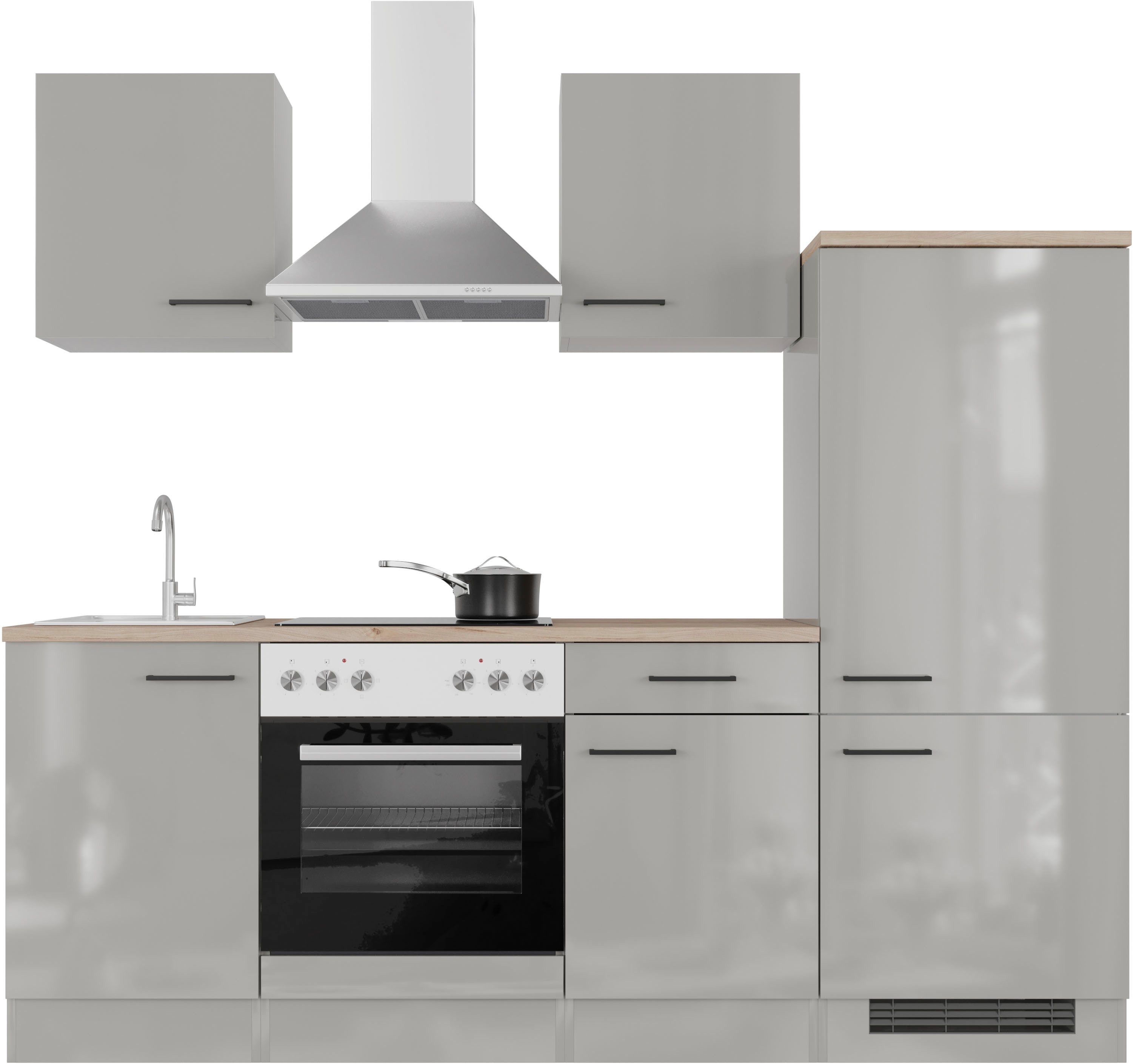 Flex-Well Küchenzeile Lund, wahlweise mit E-Geräten, Breite 220 cm, glänzende Fronten