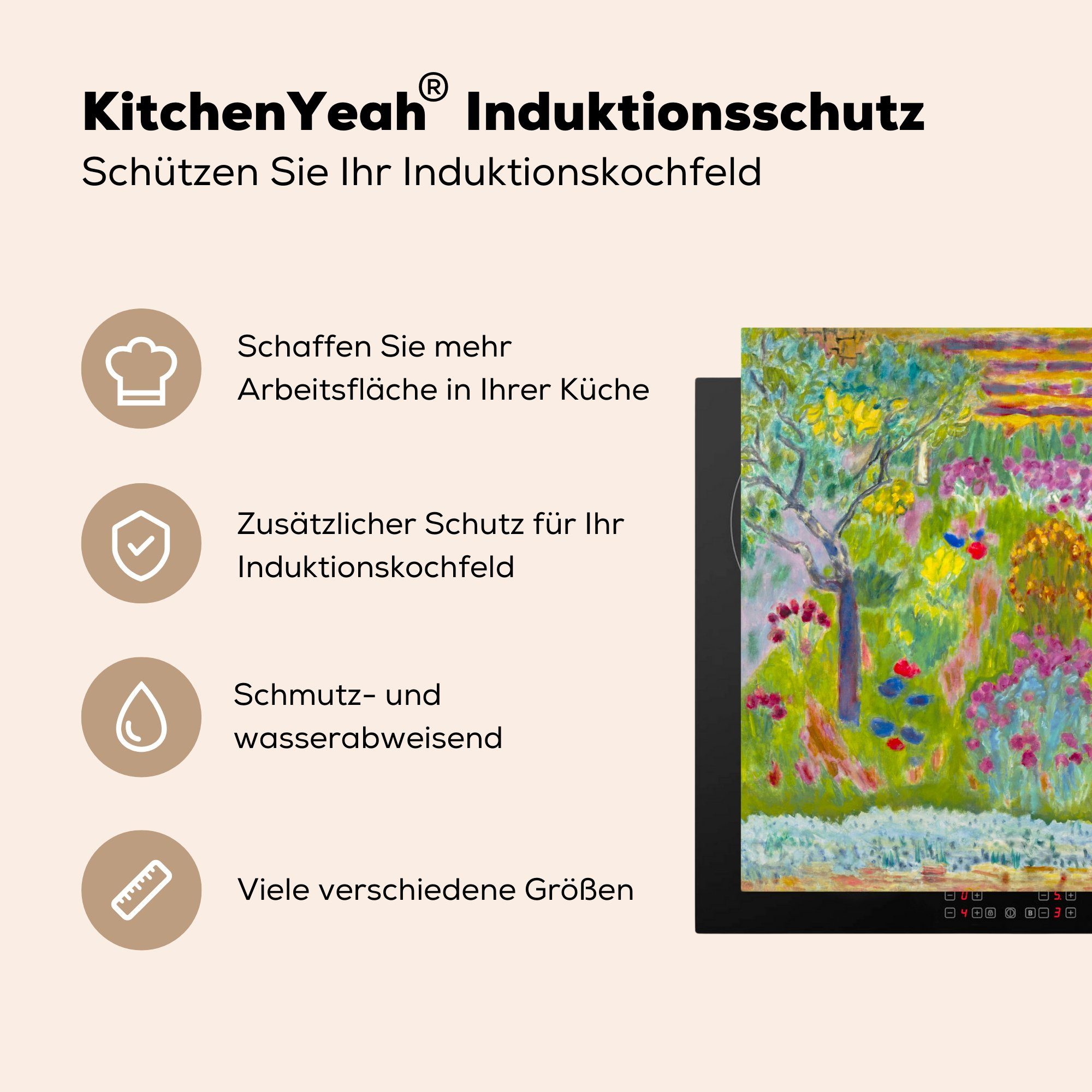 cm, küche (1 Vinyl, tlg), Arbeitsplatte Herdblende-/Abdeckplatte Ceranfeldabdeckung, MuchoWow - für Bonnard, Garten 78x78 Pierre
