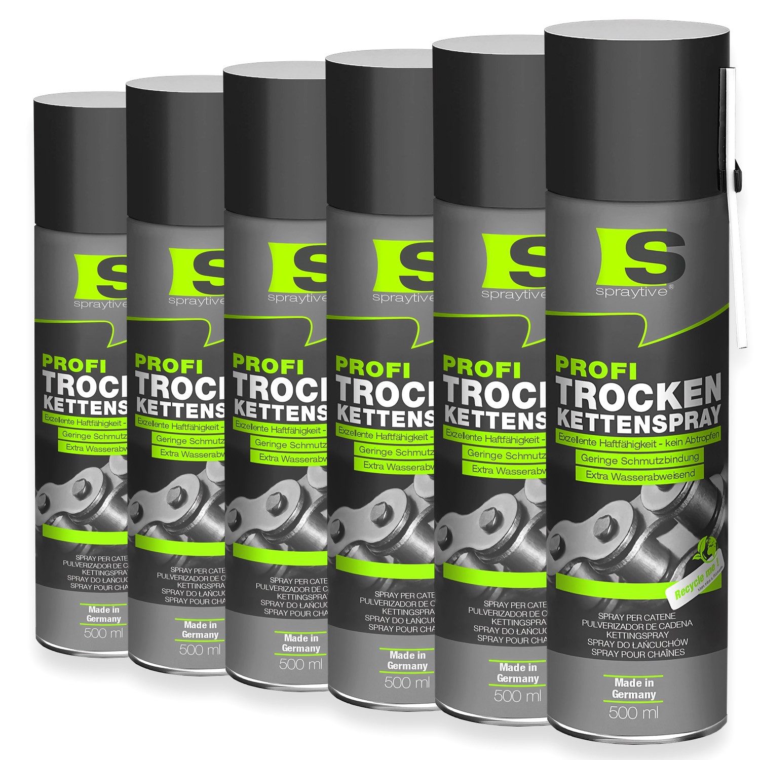 Spraytive Schmierfett 6x 500ml Profi Trockenkettenspray – Allwetter Kettenspray, Kettenfett