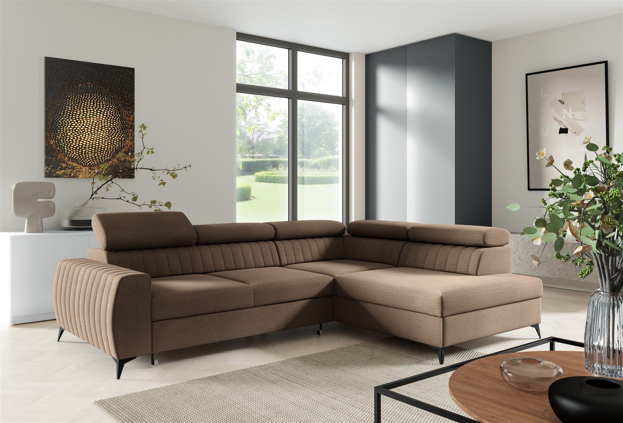 Fun Möbel Ecksofa Ecksofa Sofa TORONTO Stoff Element mit Schlaffunktion, Rundumbezug