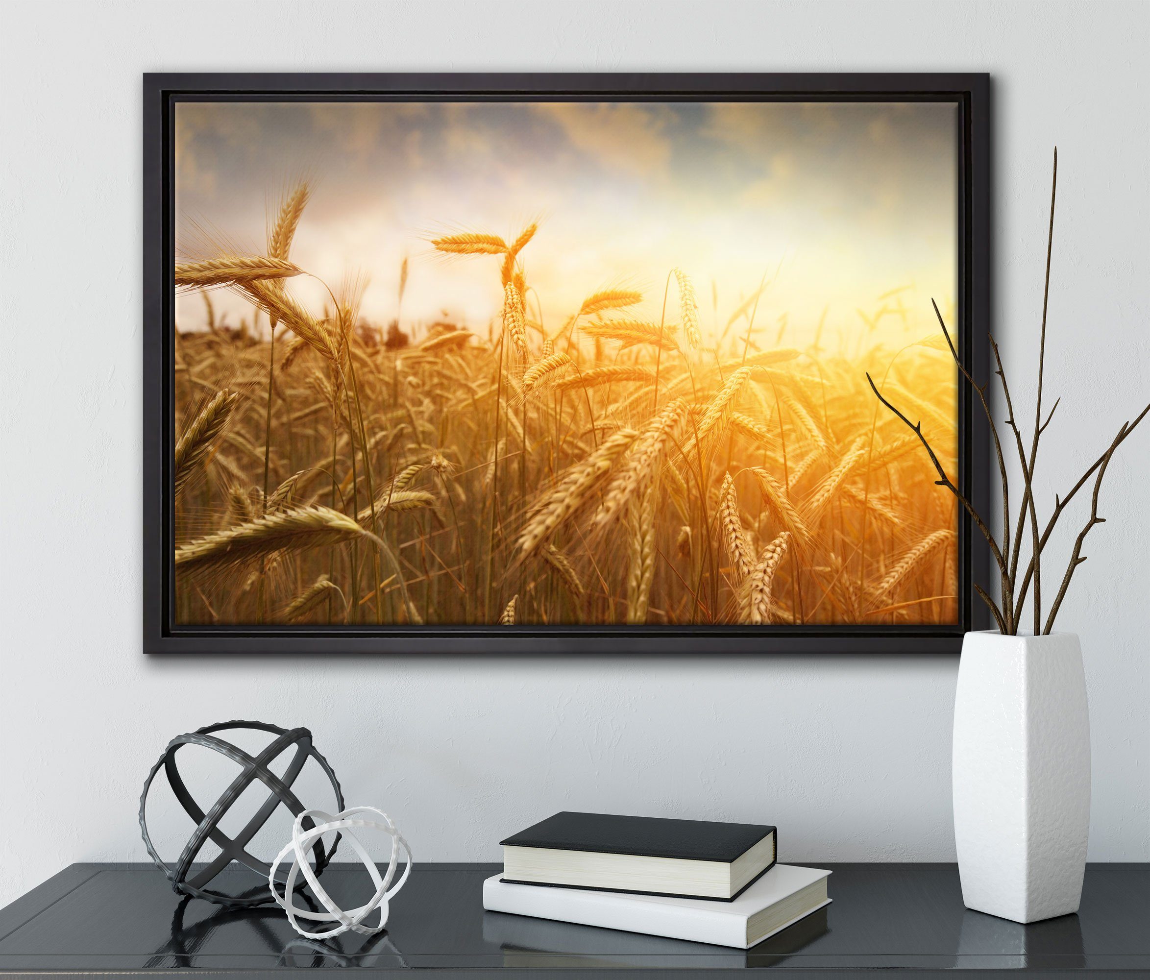Pixxprint Leinwandbild Getreide Zackenaufhänger im Leinwandbild St), in einem Sonnenlicht, fertig gefasst, Wanddekoration inkl. (1 bespannt, Schattenfugen-Bilderrahmen