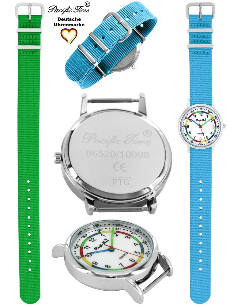 Pacific Time Quarzuhr Set Kinder - grün hellblau und Wechselarmband, First und Design Match Lernuhr Versand Mix Gratis Armbanduhr