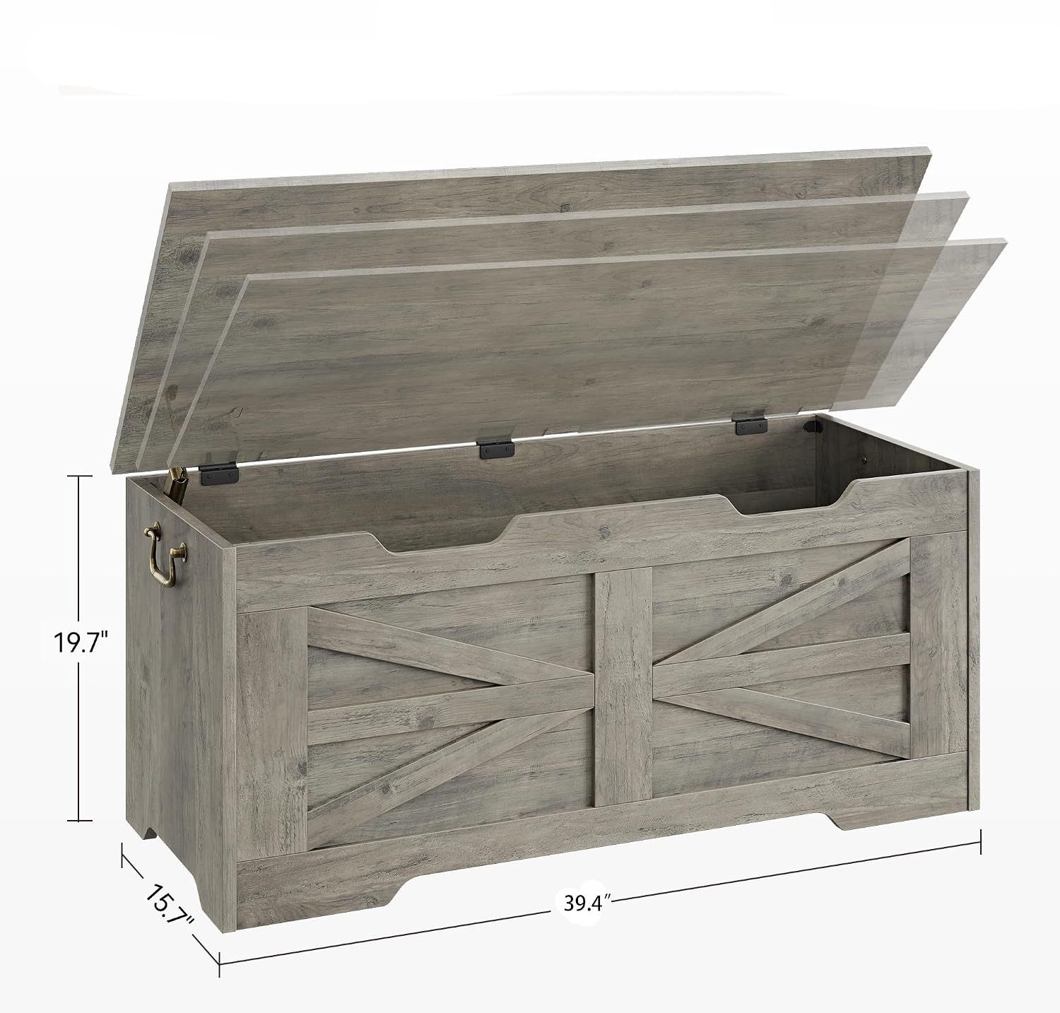 GarveeMore Aufbewahrungsbox 100cm Holz-Sitzbank mit Sicherheits-Scharnier,Aufbewahrungstruhe, Truhe mit Klappdeckel (z. B. für Decken), belastbar bis 159 kg – Bild 2 von 3