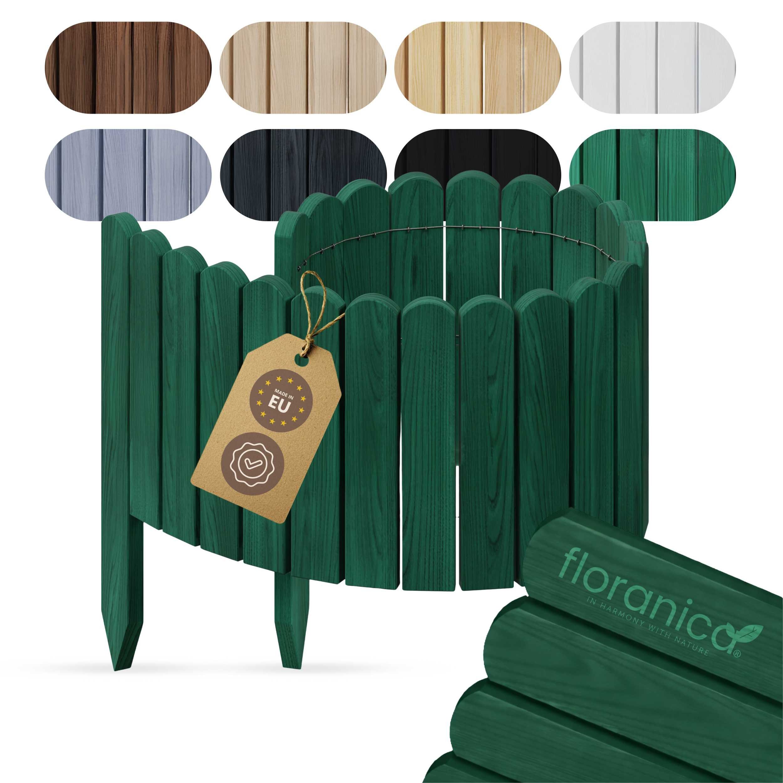 Floranica Palisade Flexible Rasenkante Rollborder Beeteinfassung Beetumrandung Holzzaun, LxH: 100x10 cm, Grün, Dekozaun Umzäunung von Blumenbeeten Kräutergarten Wege Rasenbegrenzung