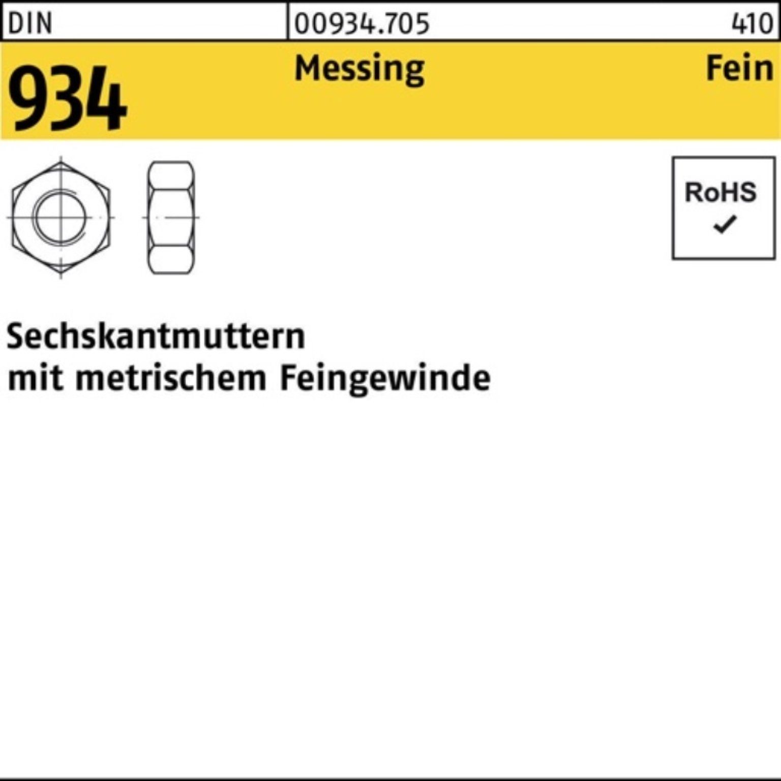 Reyher Muttern 100er Pack Sechskantmutter DIN 934 M16x 1,5 Messing 25 Stück DIN 934