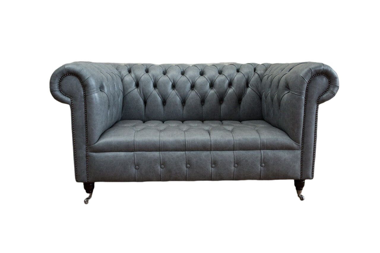 CHESTERFIELD ANTHRAZITFARBENER LEDERDETAILS WOLLE, AUS 2-SITZER-SOFA JVmoebel Chesterfield-Sofa