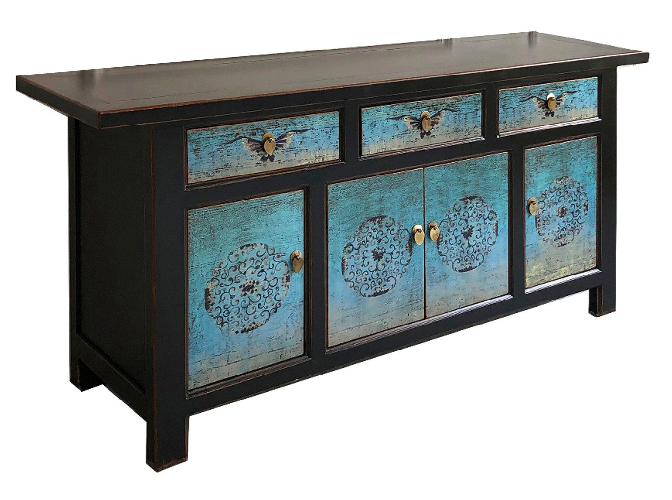 OPIUM OUTLET Sideboard Schrank Kommode Asia Vintage Möbel chinesisch orientalisch asiatisch (authentische Motive, Hochzeitsschrank Anrichte Buffet), B x T x H: 175 cm x 45 cm x 85 cm / komplett montiert