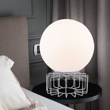 etc-shop LED Tischleuchte, Leuchtmittel inklusive, Warmweiß, Tisch Lampe Gitter Design chrom Retro Glas Kugel Leuchte opal weiß im