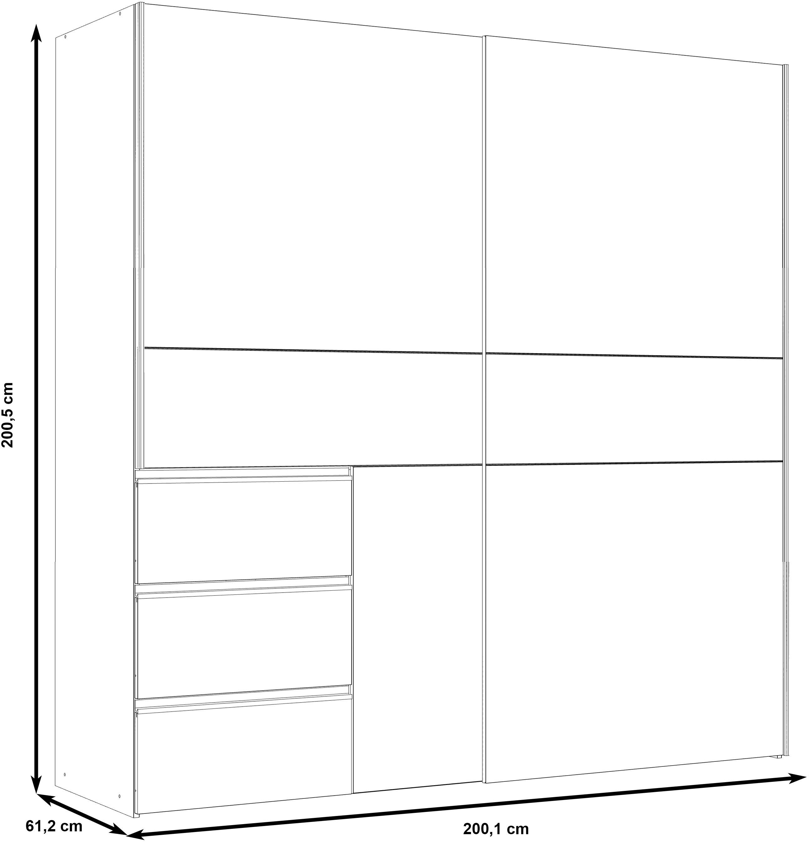 FORTE Schwebetürenschrank Eiche/Betonoptik Winn Dunkelgrau Artisan