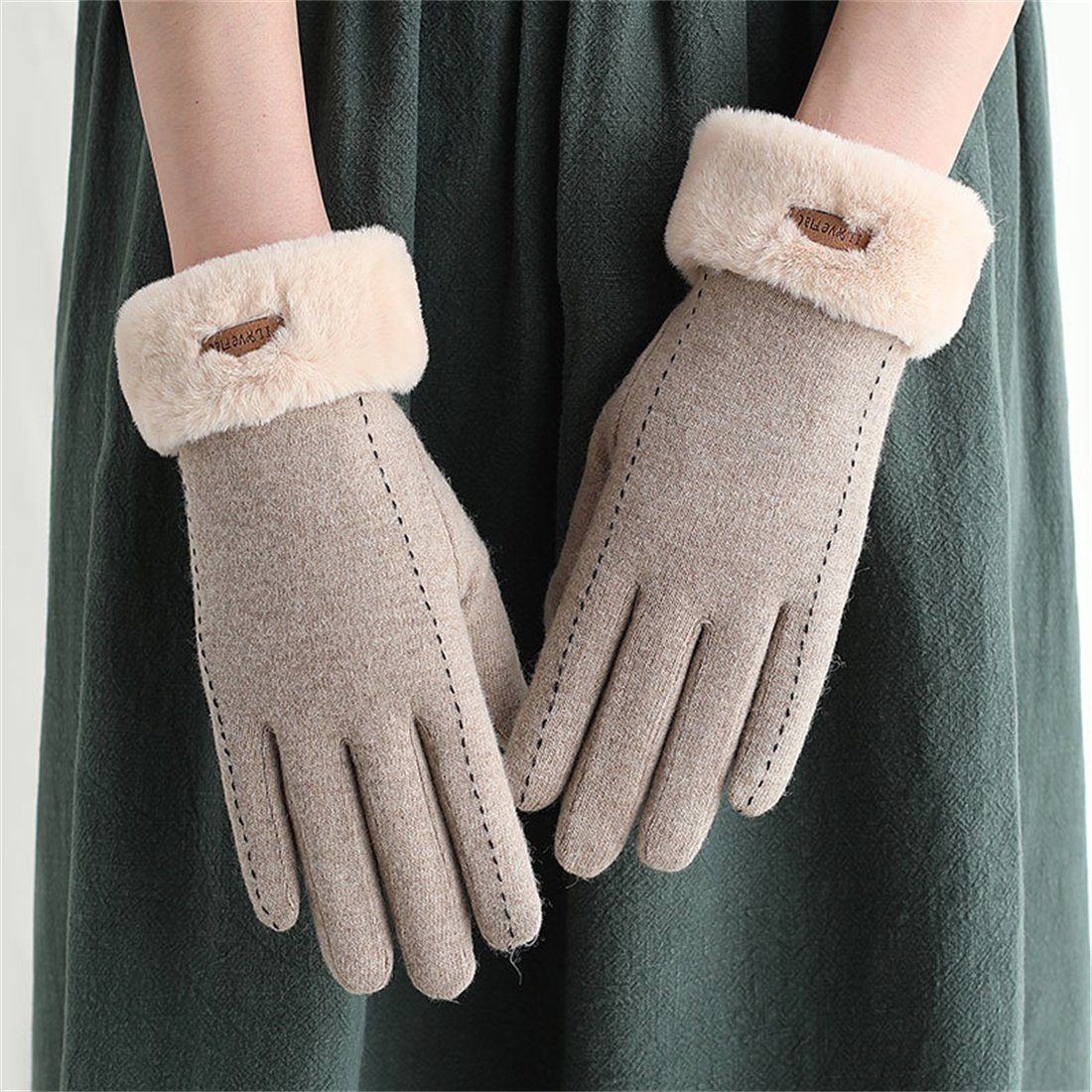 DÖRÖY Fleecehandschuhe Damen Winter Touchscreen Reithandschuhe,Faux Cashmere Warme Handschuhe khaki