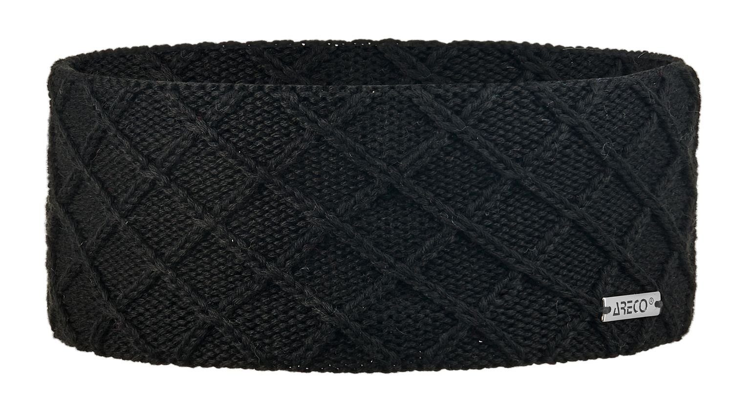 Areco Stirnband Stirnband Gitter-Muster 100 schwarz Fleeceband innen