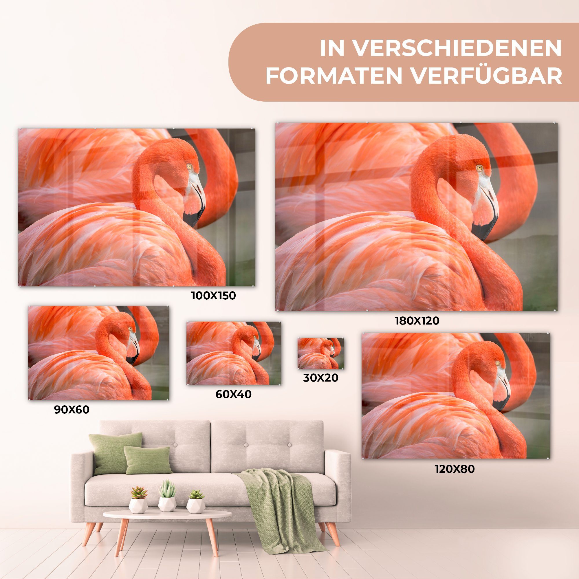 (1 & Wohnzimmer St), Zwei Acrylglasbild nebeneinander, Flamingos MuchoWow Schlafzimmer stehen Acrylglasbilder