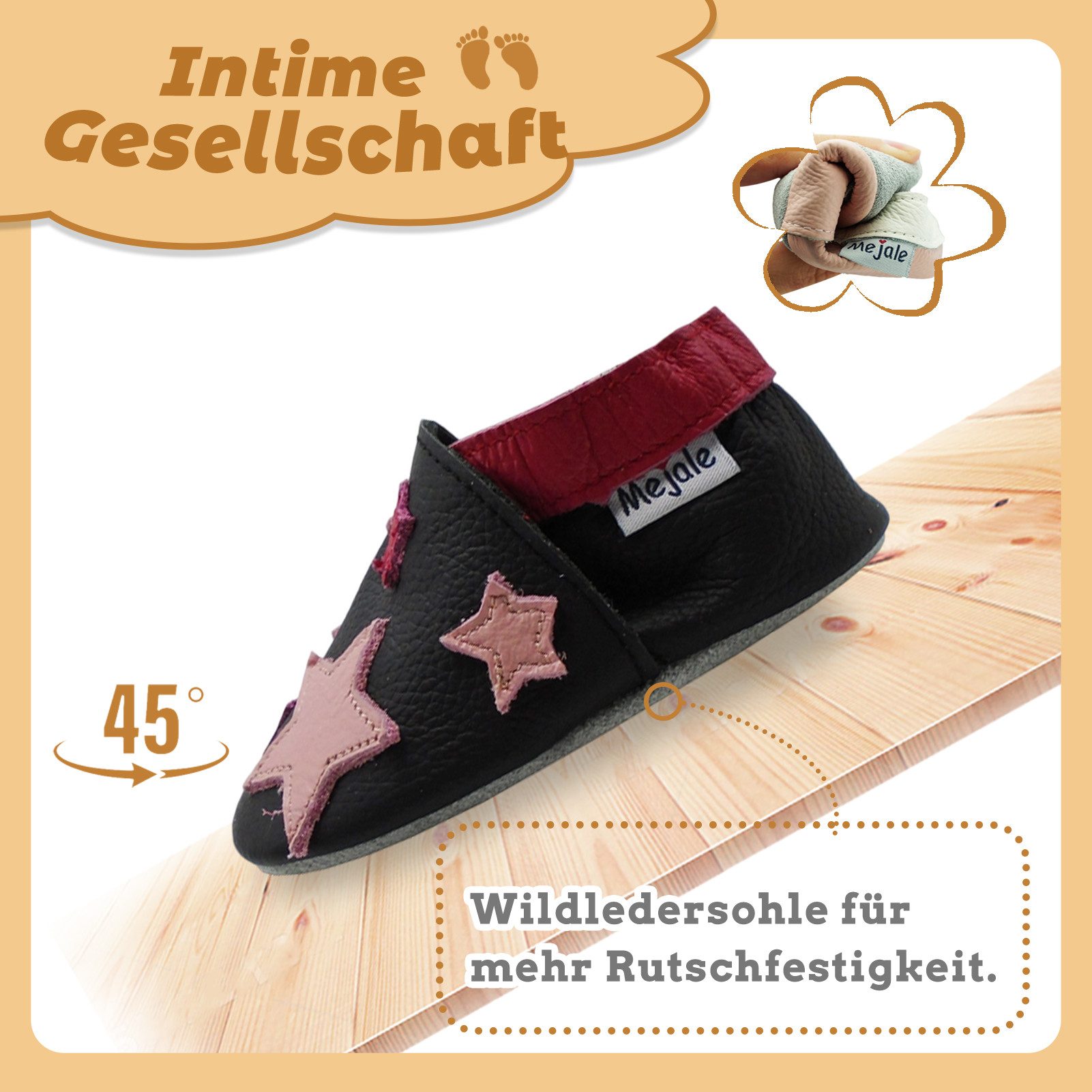 Mejale Mejale Leder Krabbelschuhe Babyschuhe Lauflernschuhe 100% Leder Hausschuh Rutschfestes