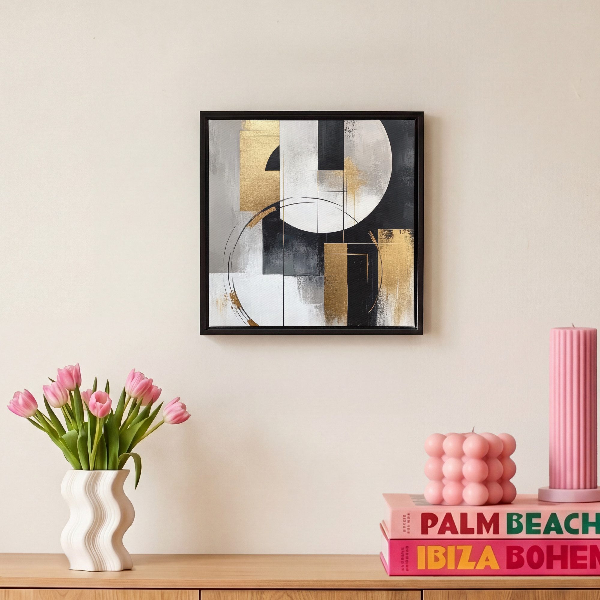 OneMillionCanvasses® Leinwandbild mit Rahmen - Abstrakt - Gold - Silber - Formen - Ästhetik, Fotodruck (1 St), Leinwand Bilder Klein, Wand Dekoration Aesthetic  – Bild 4 von 5