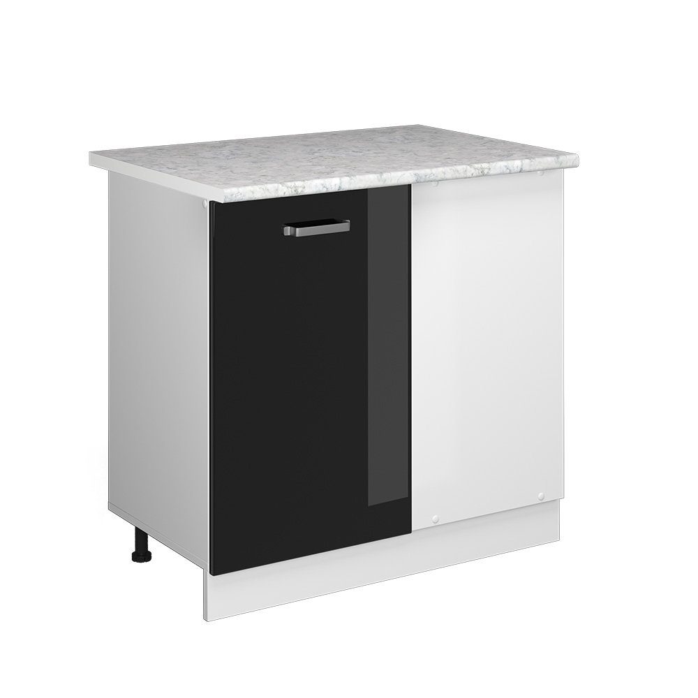 Vicco Eckunterschrank R-Line Küchen Eckschrank Schwarz Hochglanz/Weiß 86 cm günstig online kaufen