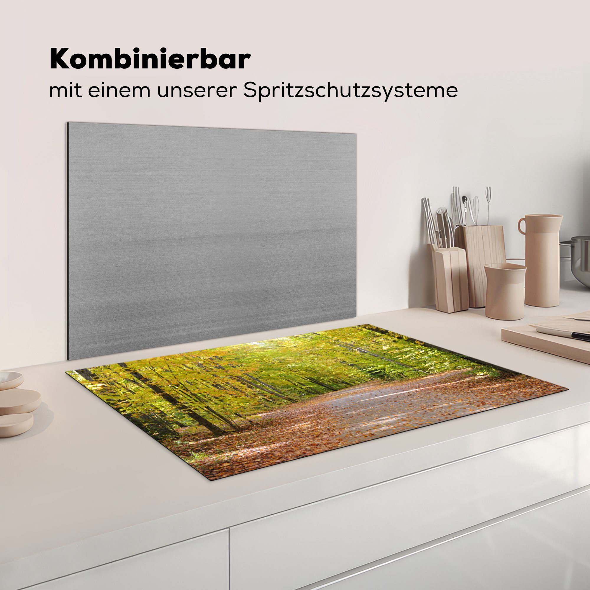 MuchoWow Vinyl, Wald Herdblende-/Abdeckplatte für cm, Ceranfeldabdeckung - (1 - Herbst, küche, Schutz Haiwatha Forest Induktionskochfeld National tlg), die 81x52