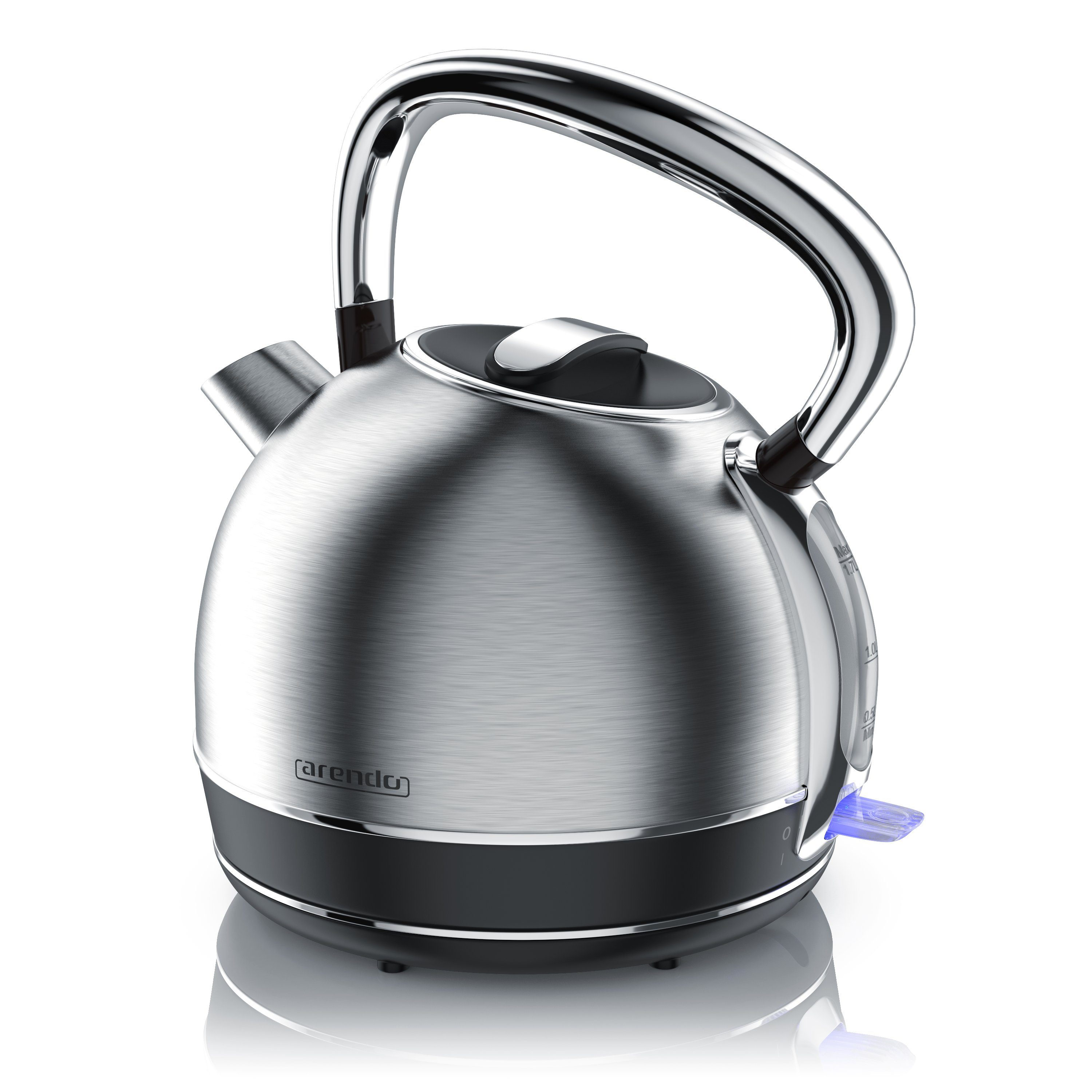 Arendo Wasserkocher Retro Edelstahl Teekessel im Vintage Style, GS Geprüft, Silber, 1,7 l, 2200 W, Überhitzung & Trockenkochschutz, automatische Abschaltung, Kalkfilter