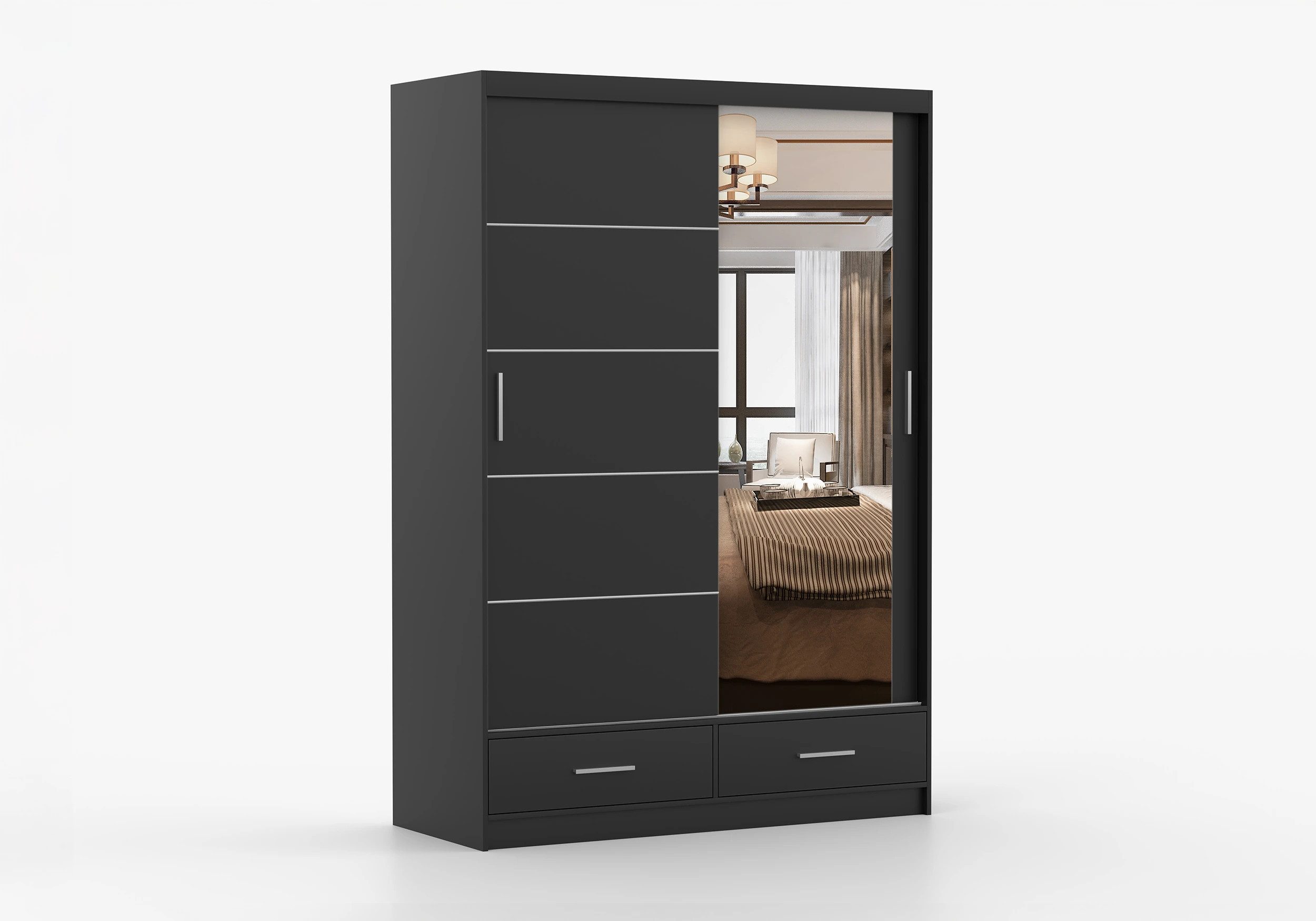 imoebel24 Schwebetürenschrank FLORENCE 150 cm - Schwarz / Schwarz