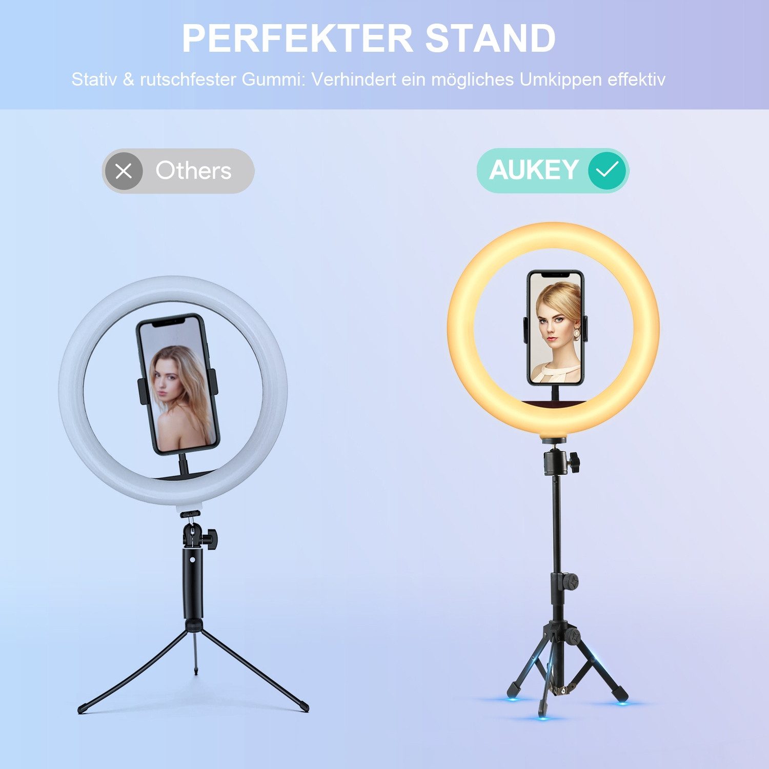 AUKEY Ringlicht 10-Zoll-Dimmbar Ringlicht 360-Grad-universeller Telefonhalter – Bild 4 von 5
