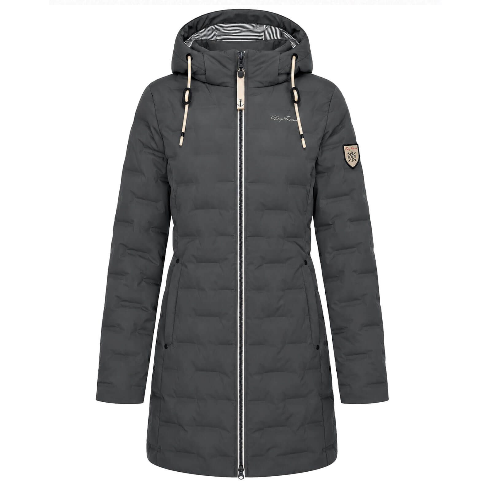 Dry Fashion Steppmantel Blavand Damen Mantel mit Steppung gefüttert - Steppjacke mit Kapuze Atmungsaktiv, 2-Wege-Reißverschluss, Kapuze abnehmbar, Tailliert