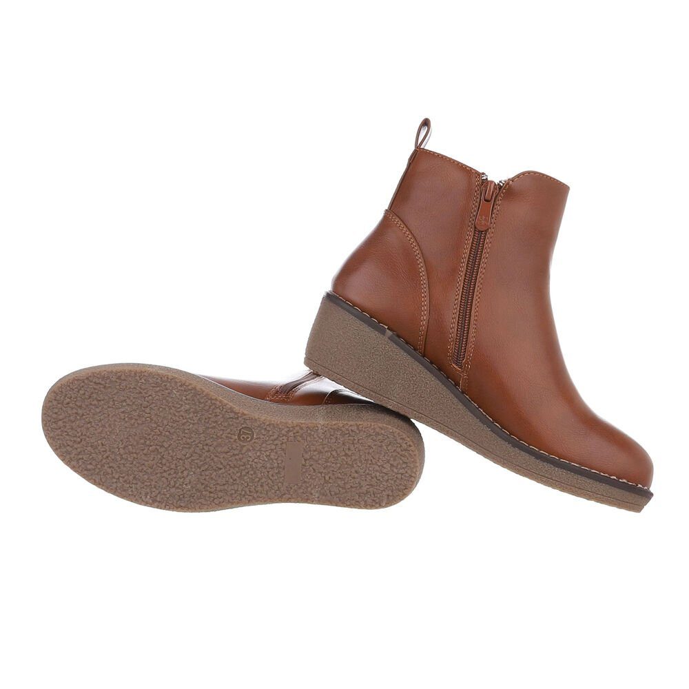 Ital-Design Damen Elegant Keilstiefelette Keilabsatz/Wedge Keilstiefeletten in Camel