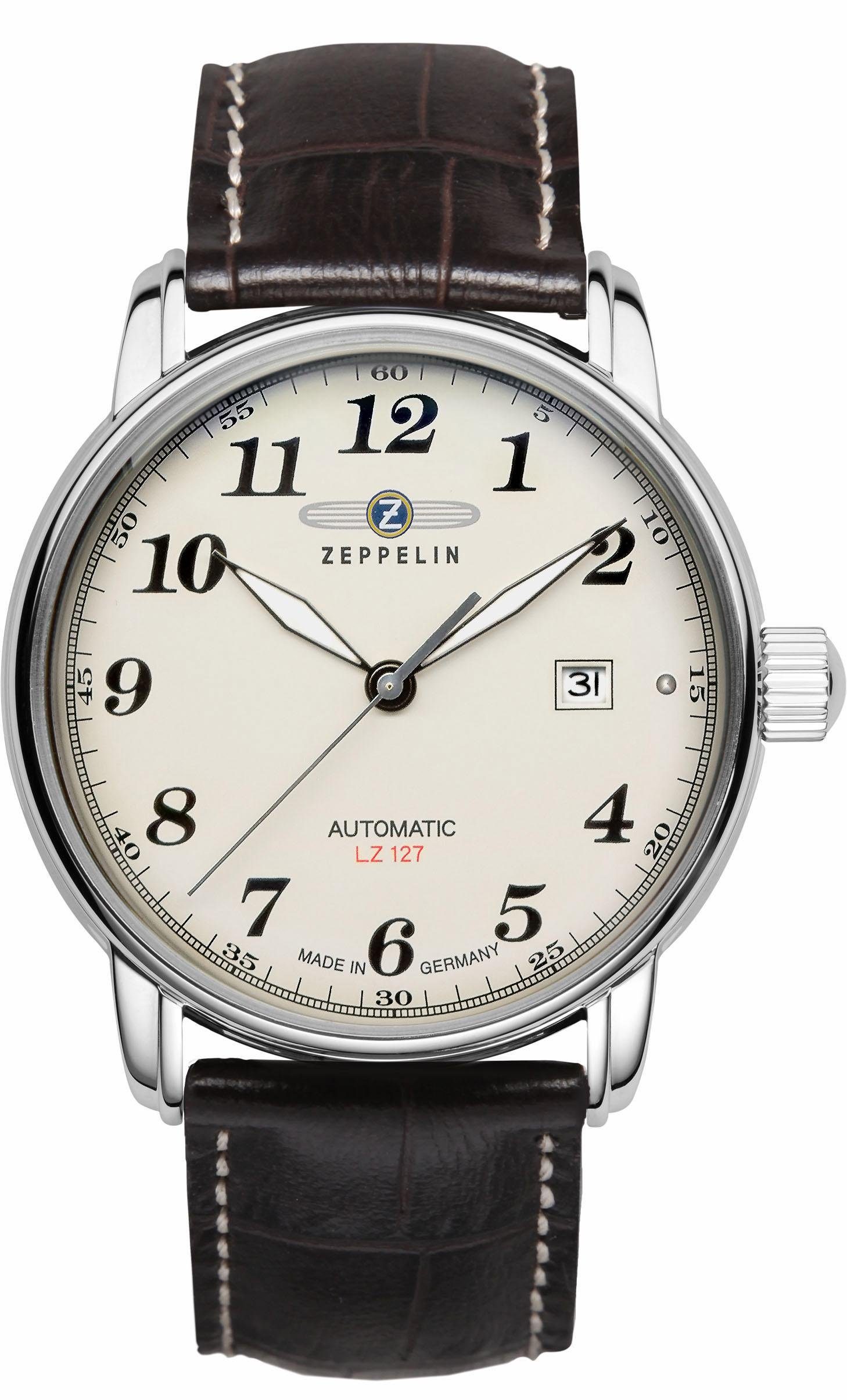 ZEPPELIN Automatikuhr LZ127 Graf Zeppelin, 7656-5, Armbanduhr, Herrenuhr, Datum, Made in Germany