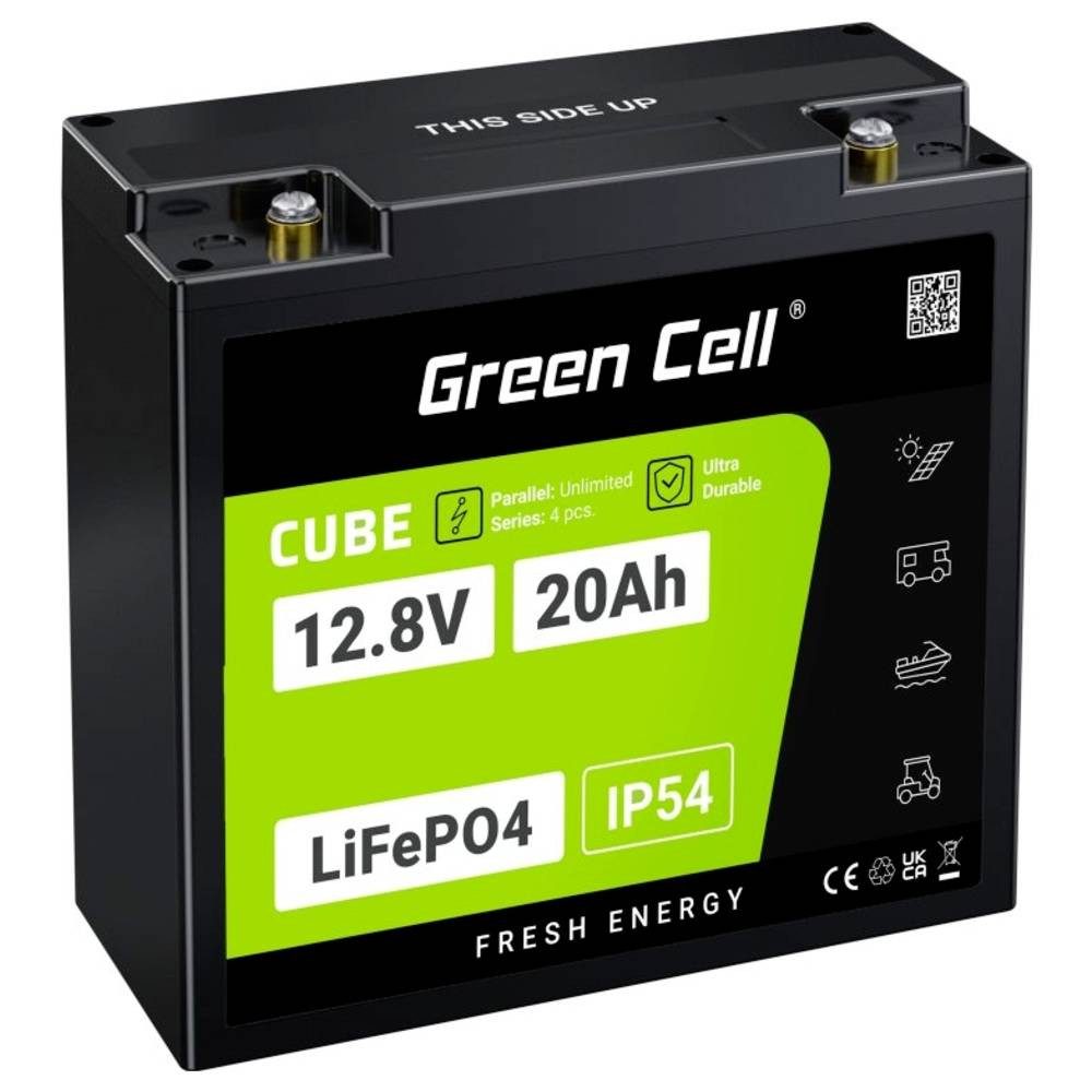 Green Cell Akku 20Ah 12.8V 256Wh Lithium-Eisen-Phosphat Batterie GC-LFPGC12V20AH Akku, Schraubkontakt