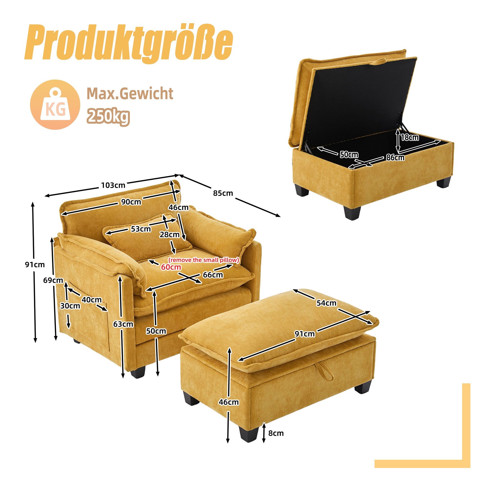 LVHOM XXL-Sessel Großer Samtsessel Set mit Stauhocker/Ottomane & Seitentaschen (Moderner Loungesessel. Übergroße Sitzfläche und -tiefe, Doppelpolster (fest/weich) + Stauraum für maximalen Komfort, Relaxsessel mit Hocker), Relax-Lösung für Wohnzimmer, Schlafzimmer oder kleine Apartments