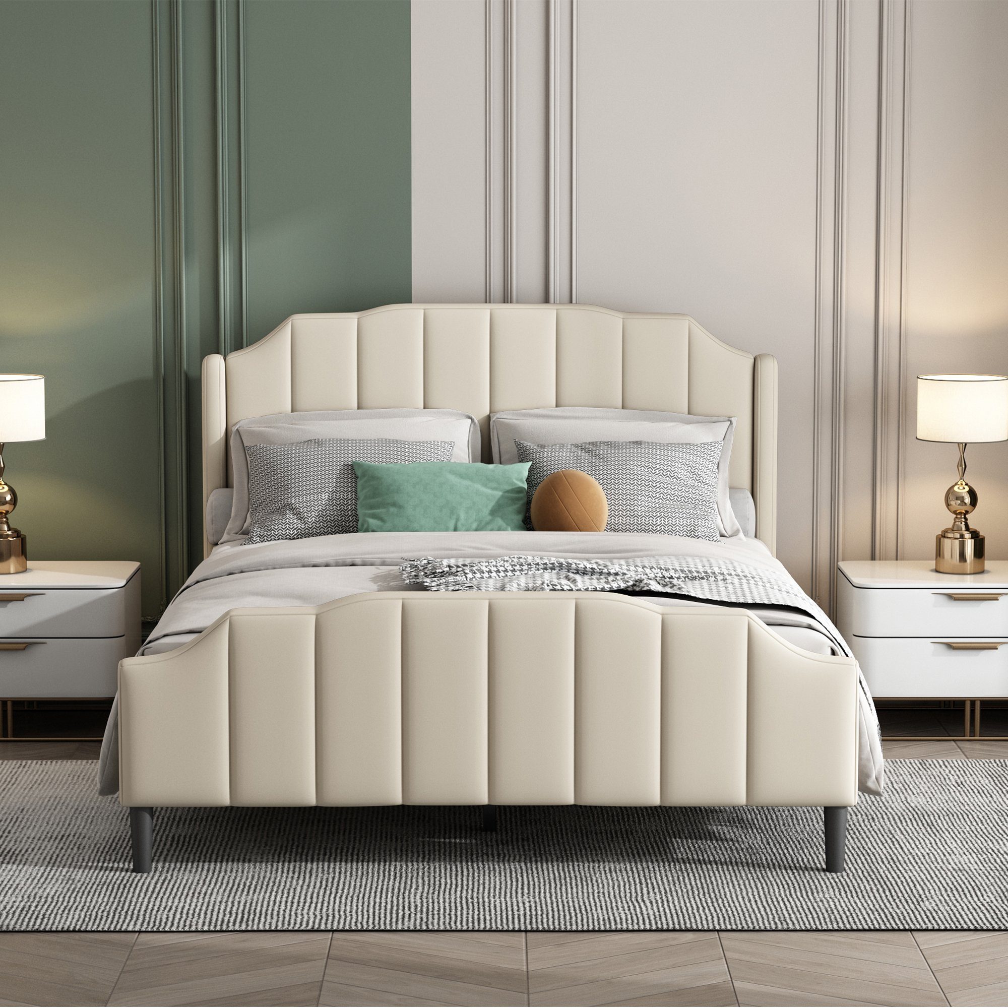 Polsterbett (Doppelbett 140 x 200 cm mit Kopfteil und Lattenrost), Jugendbett mit Gepolstertes Kopfteil, Bezug aus Samt