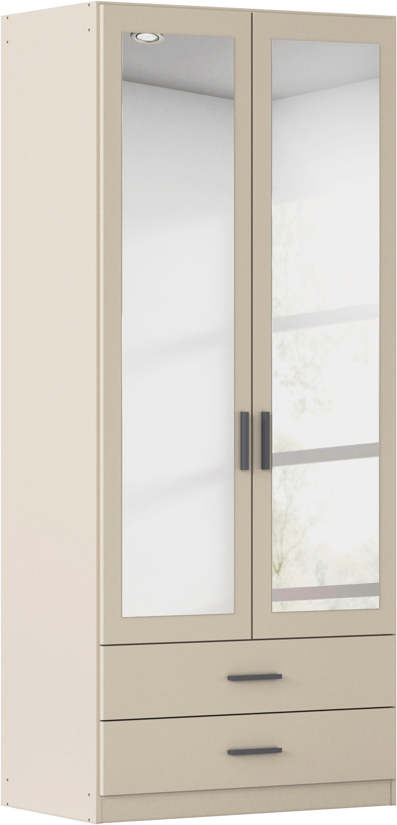 rauch Kleiderschrank Schrank Garderobe Ankleide GAMMA Breiten 91/136/181/226/271/315/360 cm (in 3 Ausstattungen BASIC/CLASSIC/PREMIUM (inkl. SOFT-CLOSE-Funktion) verschiedene Griff-Varianten, mit Spiegel TOPSELLER MADE IN GERMANY