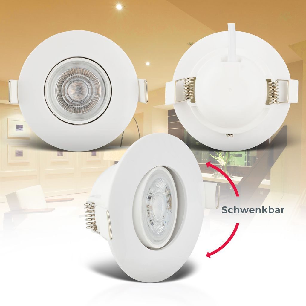 B.K.Licht LED Einbaustrahler 5er Set LED Bad-Einbauleuchten 230V flach dimmbar - BKL1573, Dimmfunktion, LED fest integriert, 2700K - Extra-Warmweiß, Deckenspots flach weiß matt Wohnzimmer Büro Flur