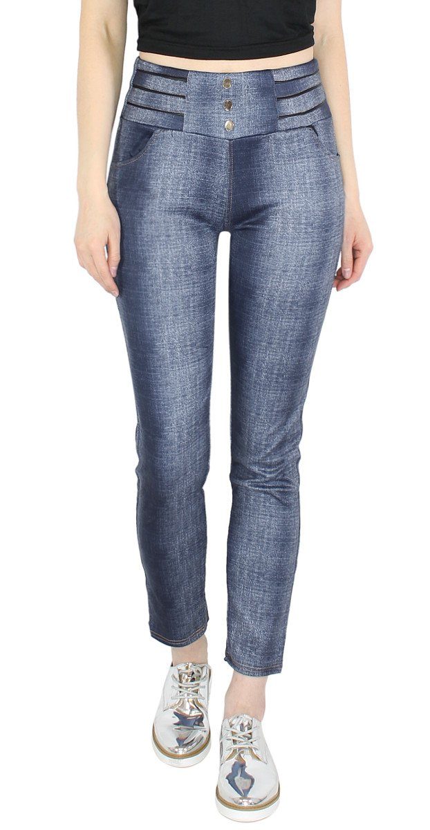 dy_mode Treggings Damen Röhrenhose Treggings Jeans Optik Stoff Hose mit elastischem Bund