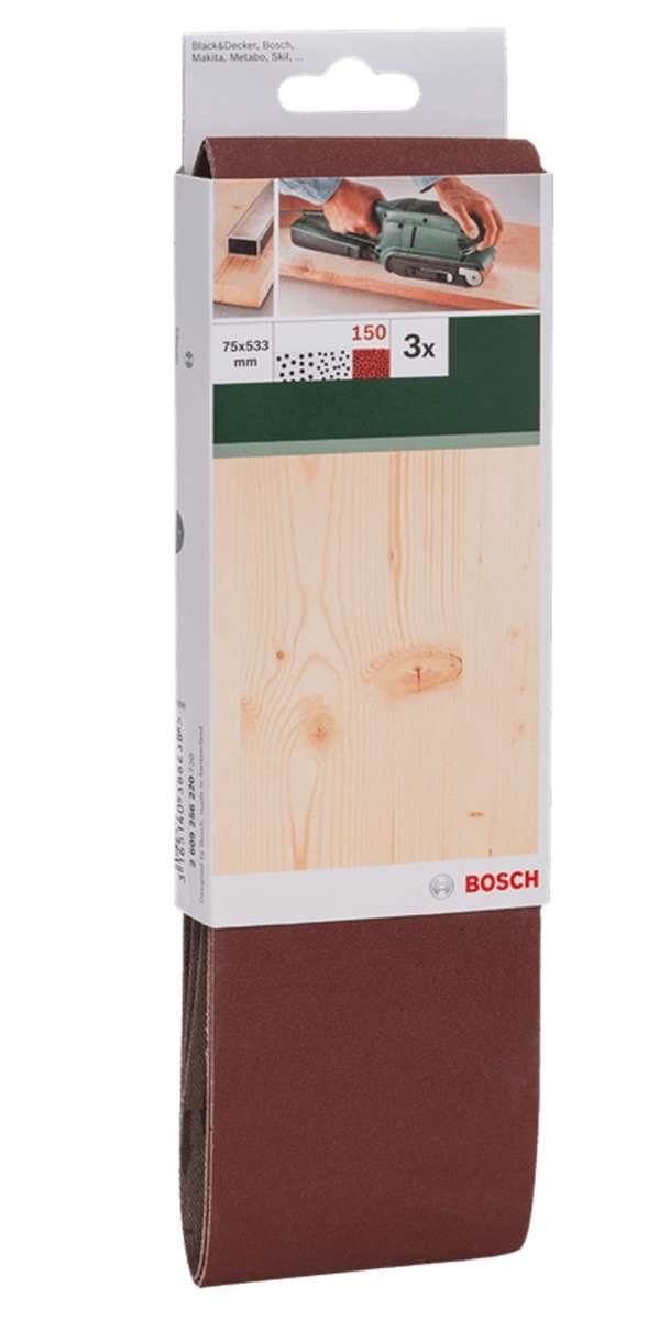 BOSCH Bohrfutter Bosch Schleifband 3 Stück, 75 x 533 mm Körnung150 für Bandschleifer