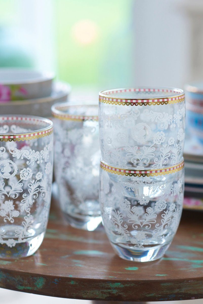 PiP Studio Glas Floral Clear Wasserglas 0,32l, Glas, Water Glass Floral 320ml