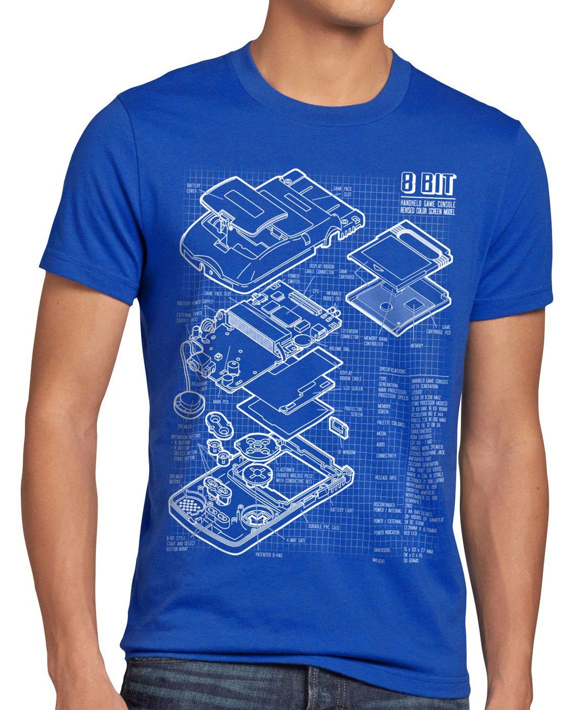 style3 Print-Shirt Herren T-Shirt Game Boy classic gamer mario super retro nes zelda handheld 8-Bit blau