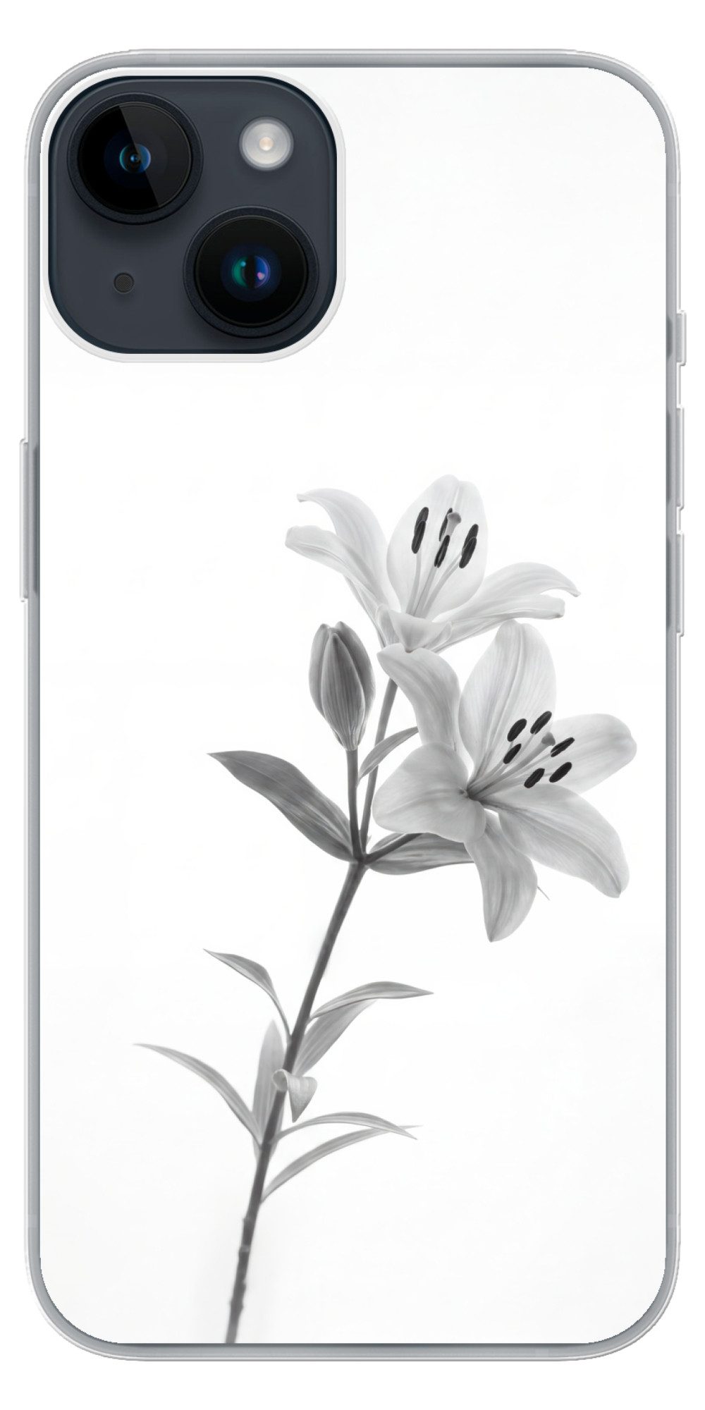 MuchoWow Handyhülle für Apple iPhone 14 Lilien - Elegant - Schwarz - Weiß, Smartphone-Bumper, Print, Handy Schutzhülle Dünn
