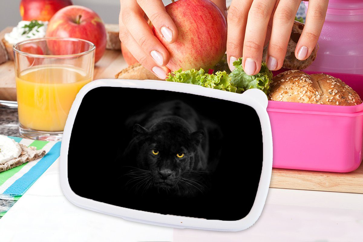 MuchoWow Lunchbox Panther - Tiere Erwachsene, Kunststoff, für Mädchen, Schwarz Brotbox - - Kunststoff Augen, Kinder, Snackbox, (2-tlg), rosa Brotdose
