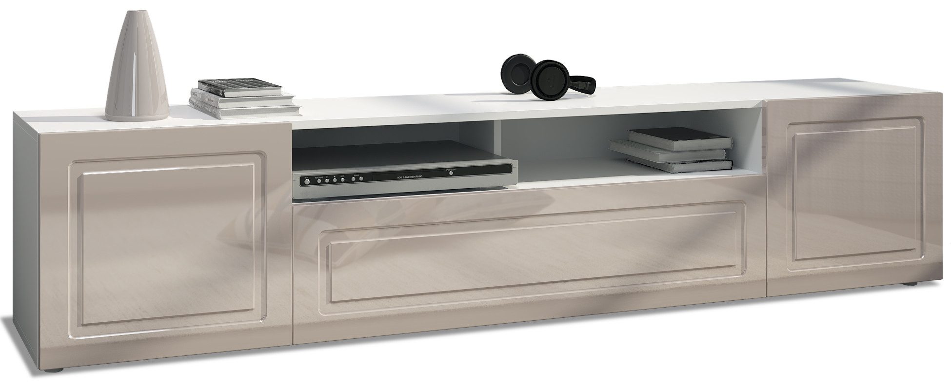 Möbelhandel Klipenstein Lowboard Rom, TV Kommode Fernsehtisch 181 cm, Landhausstil, Weiß matt