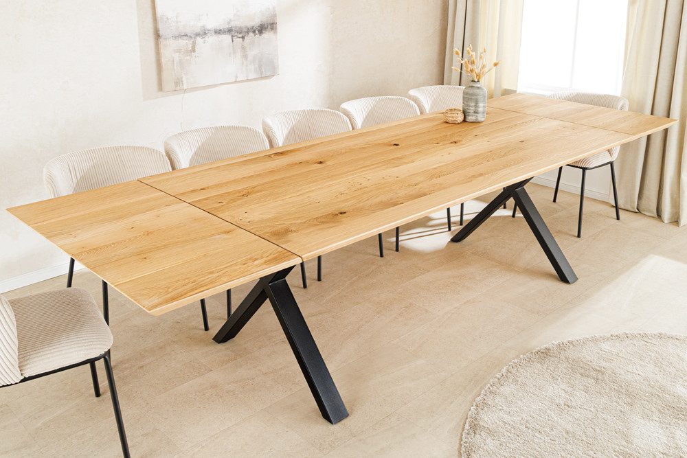 riess-ambiente Esstisch WILD OAK 160-260cm natur/schwarz - Eiche, Schweizer Kante, X-Gestell (Einzelartikel, 1-St), Massive Industrial-Tafel für 12 Personen - ideal für Wohn- & Esszimmer