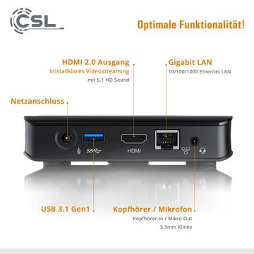 CSL Narro Box Ultra HD Compact v4 / 1000 GB / Win 11 Home Mini-PC (Intel® Celeron N4120, Intel® HD Graphics 600, 4 GB RAM, 1000 GB SSD, passiver CPU-Kühler, 2m HDMI Kabel)