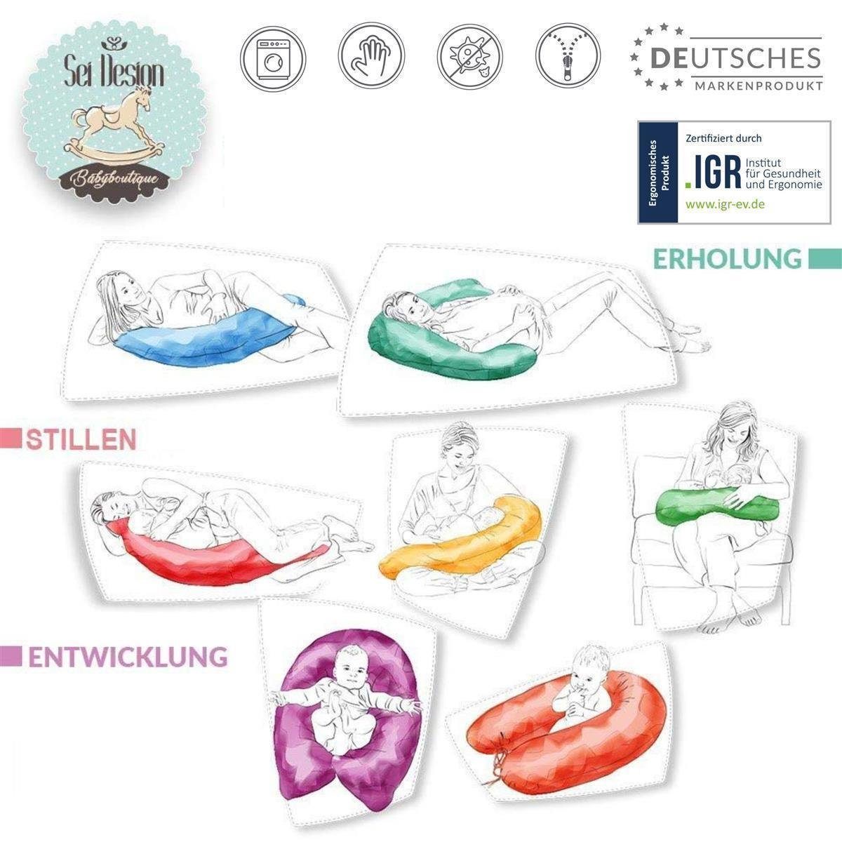 SEI Design Stillkissen Seitenschläferkissen mit Schwangerschaftskissen EPS Babynestchen mit 100% Bezug, Bezug Mikroperlen, Baumwolle