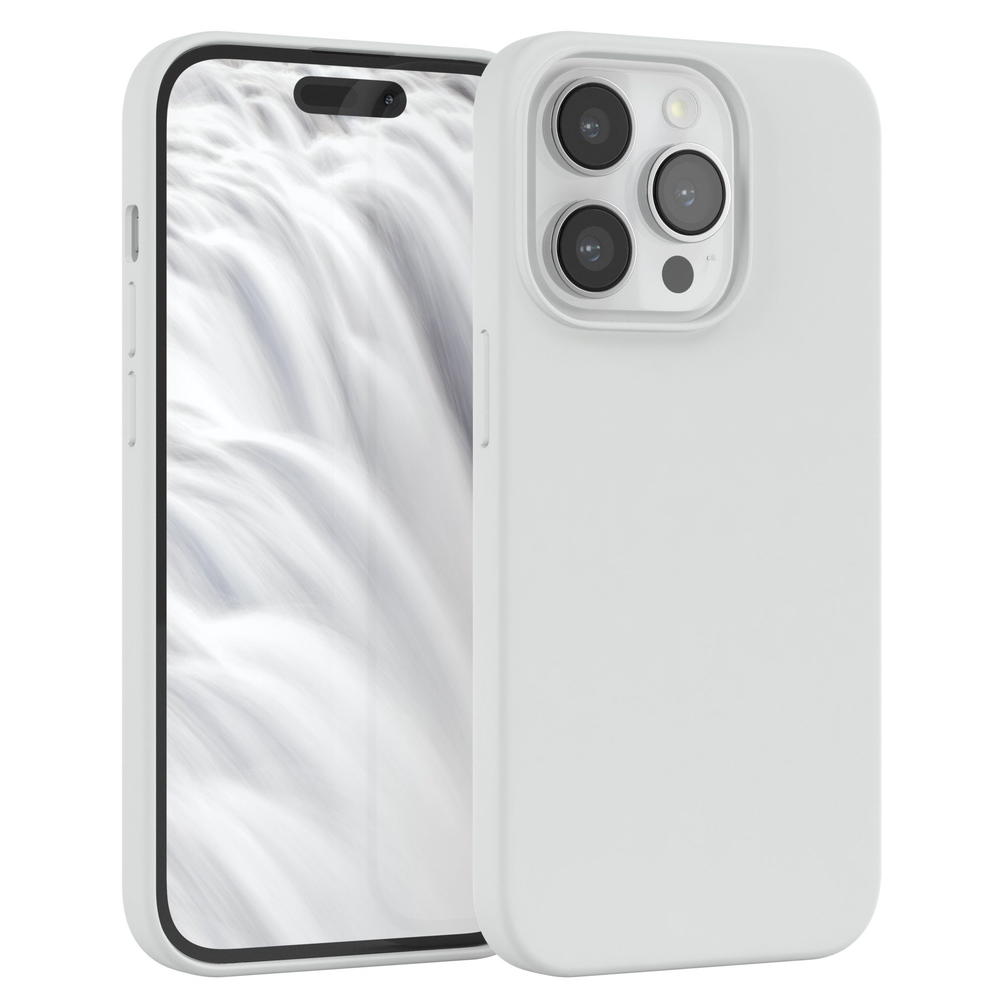 EAZY CASE Handyhülle Premium Silikon Case für Apple iPhone 14 Pro 6,1 Zoll, Silikon Schutzhülle mit Kameraschutz kratzfest Handy Softcase Weiß