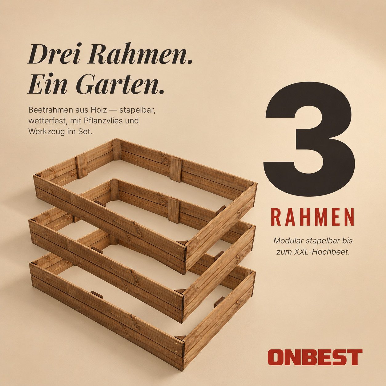 Onbest Rasenkante Pflanzrahmen 3er Set inklusive Pflanzvlies, Hergestellt in Europa